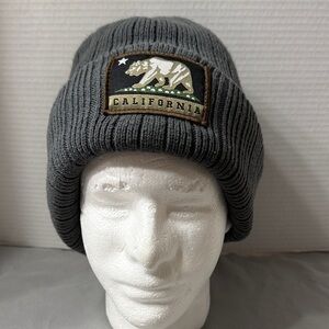 California Republic Patch Gray Beanie Cuff Cable Knit Unisex Soft Fleece Inside